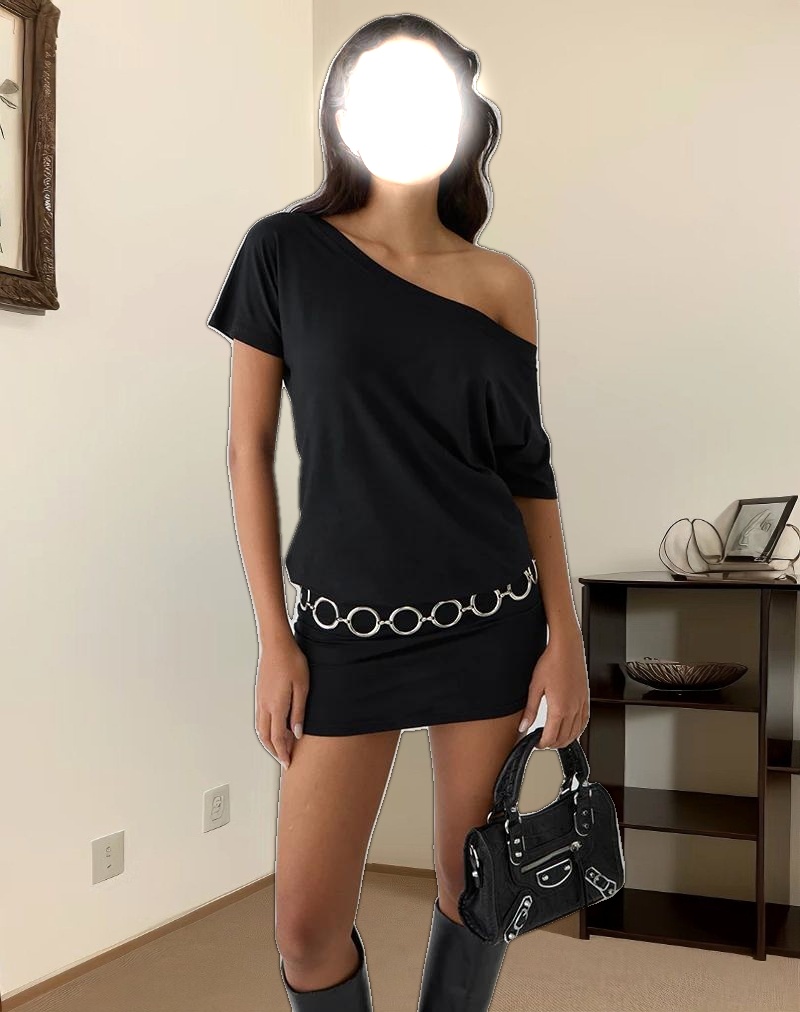 Edwina Off The Shoulder Mini Dress in Black