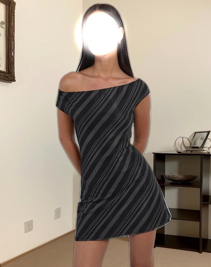 Hari Mini Dress in Irregular Stripe Grey Black