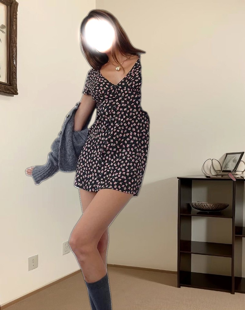 Omoni Mini Dress in Red Rose Ditsy Black