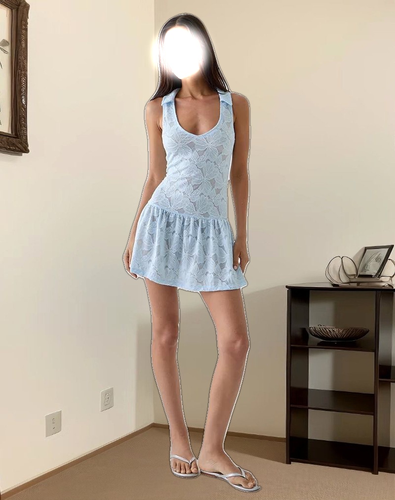 Titania Collar Mini Dress in Zinnia Lace Blue