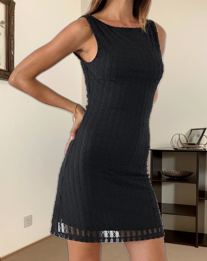 Zerrin Mini Dress in Textured Lace Black