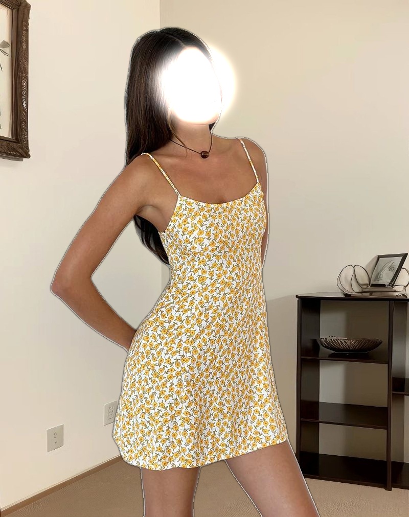 Alvary Mini Dress in Yellow Cosmos Garden