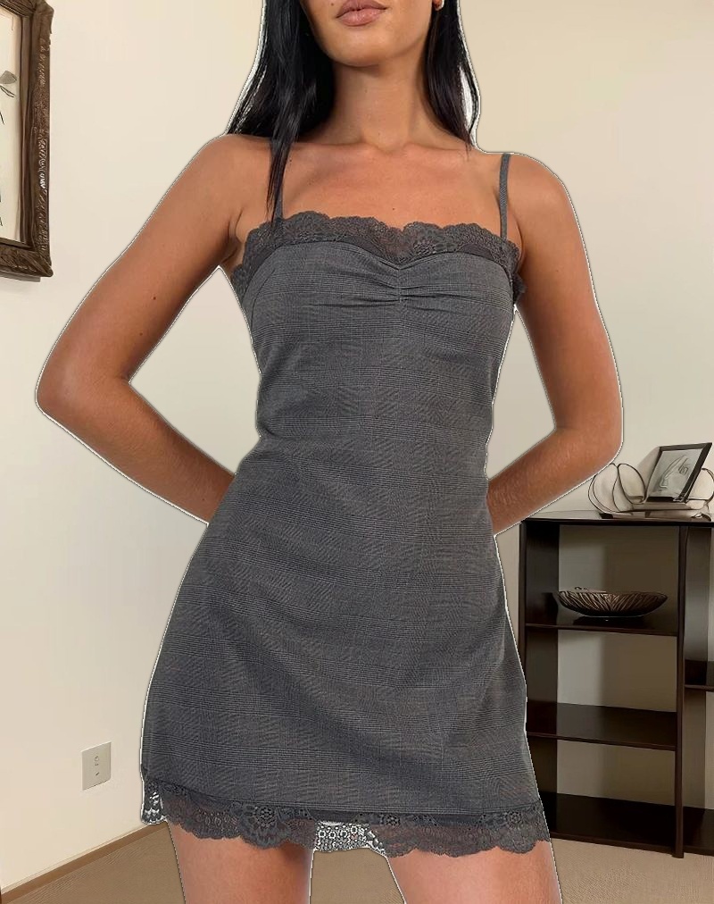 Larna Mini Dress in Check Tailoring Grey