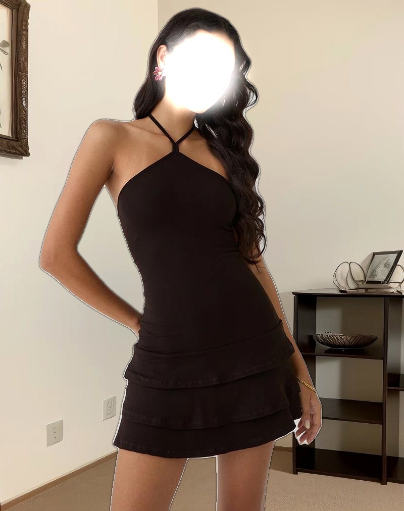 Suzetta Halter Mini Dress in Chocolate Brown