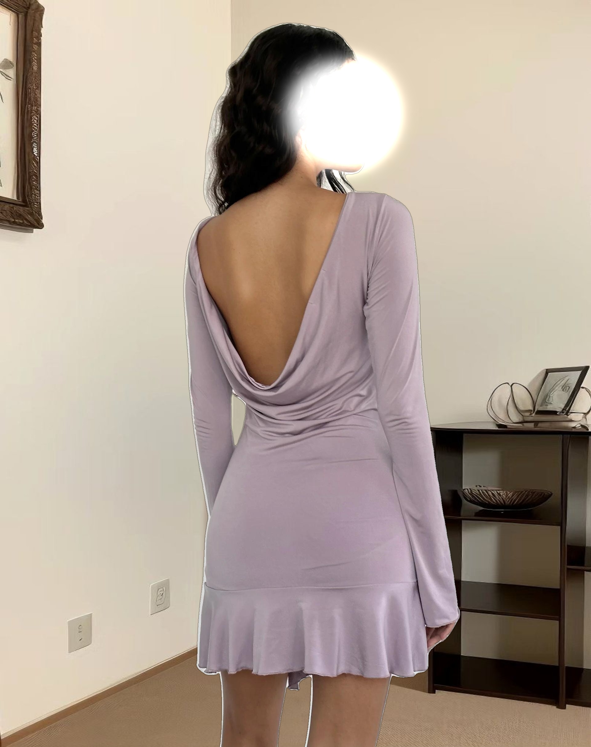 Arwen Backless Ruffle Mini Dress in Slinky Mauve