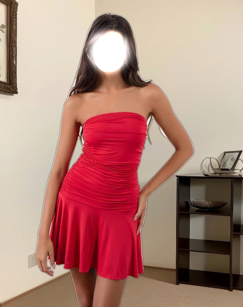 Yasmin Bandeau Mini Dress in Slinky Red