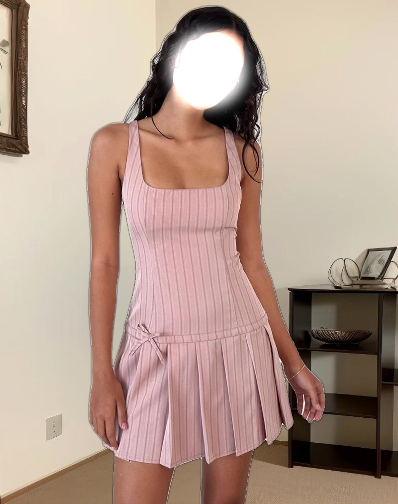 Jadzia Drop Waist Mini Dress in Blush Pinstripe