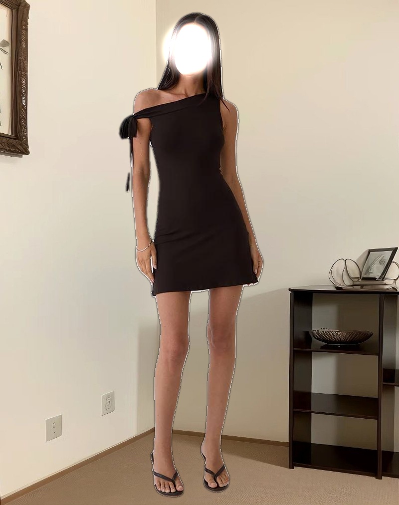 Xeenia One Shoulder Mini Dress in Chocolate Brown