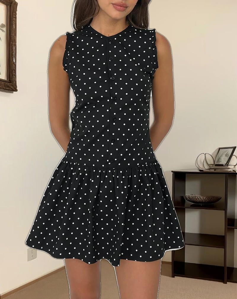 Yadara Mini Dress in Polka Black