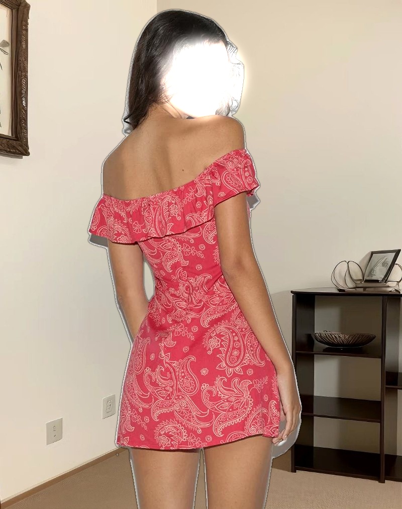 Kenja Bardot Mini Dress in Retro Paisley Pink