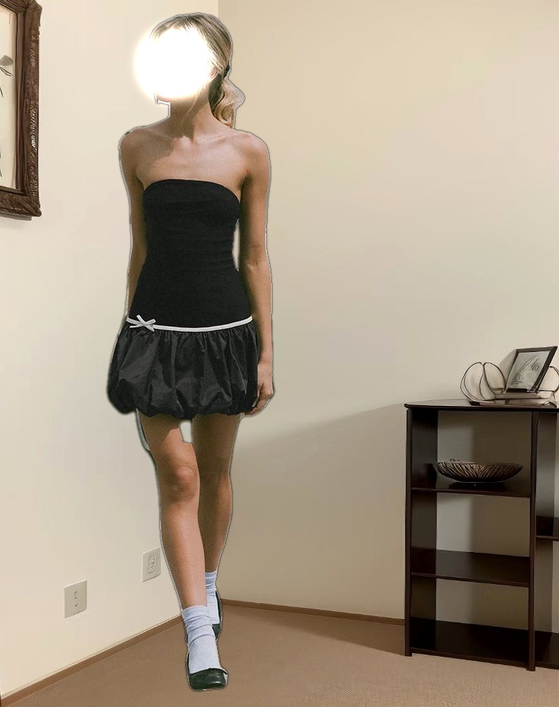 Klaita Puffball Mini Dress in Black