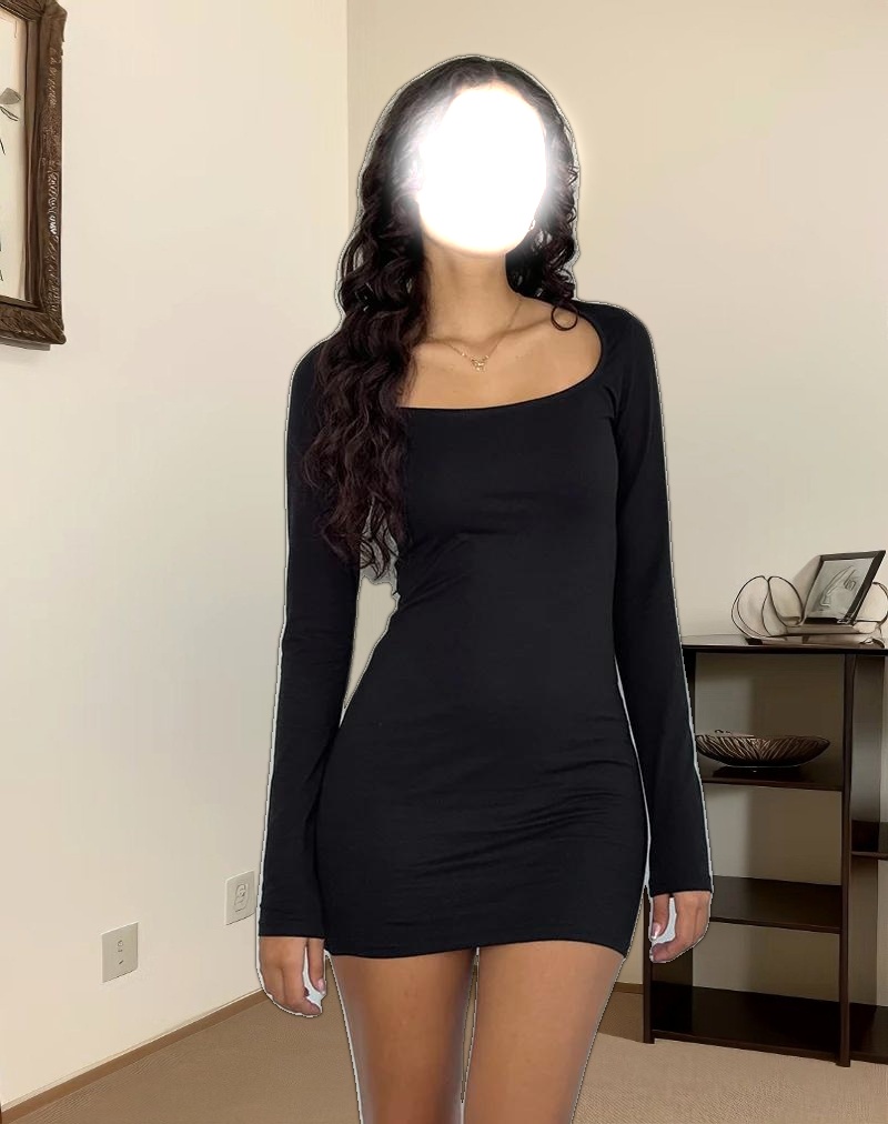 Janjisu Long Sleeve Lycra Bodycon Mini Dress in Black