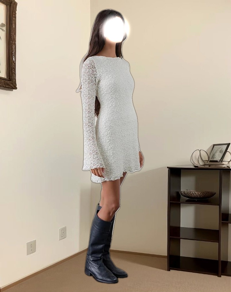 Sevila Long Sleeve Dress in Bubble Lace Ivory