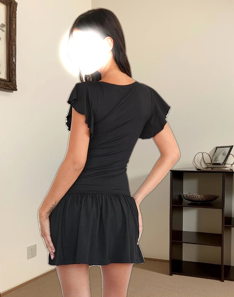 Toinette Drop Waist Mini Dress in Black