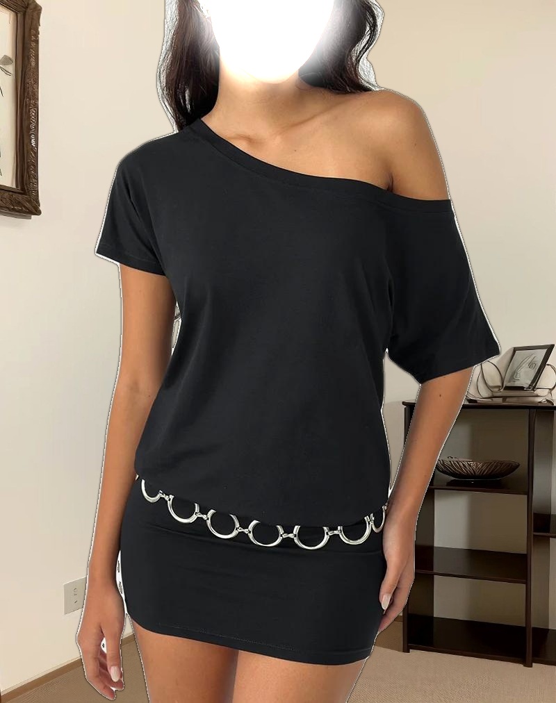 Edwina Off The Shoulder Mini Dress in Black