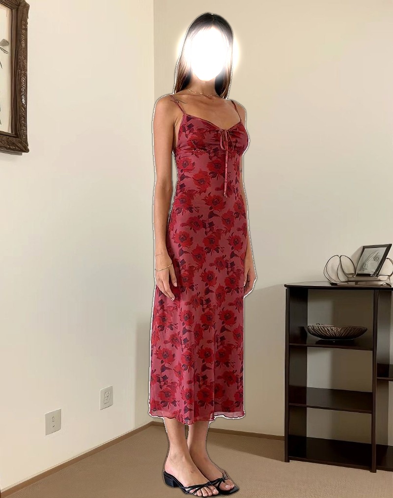 Coya Midi Dress in Fairy Floral Burgundy Flock