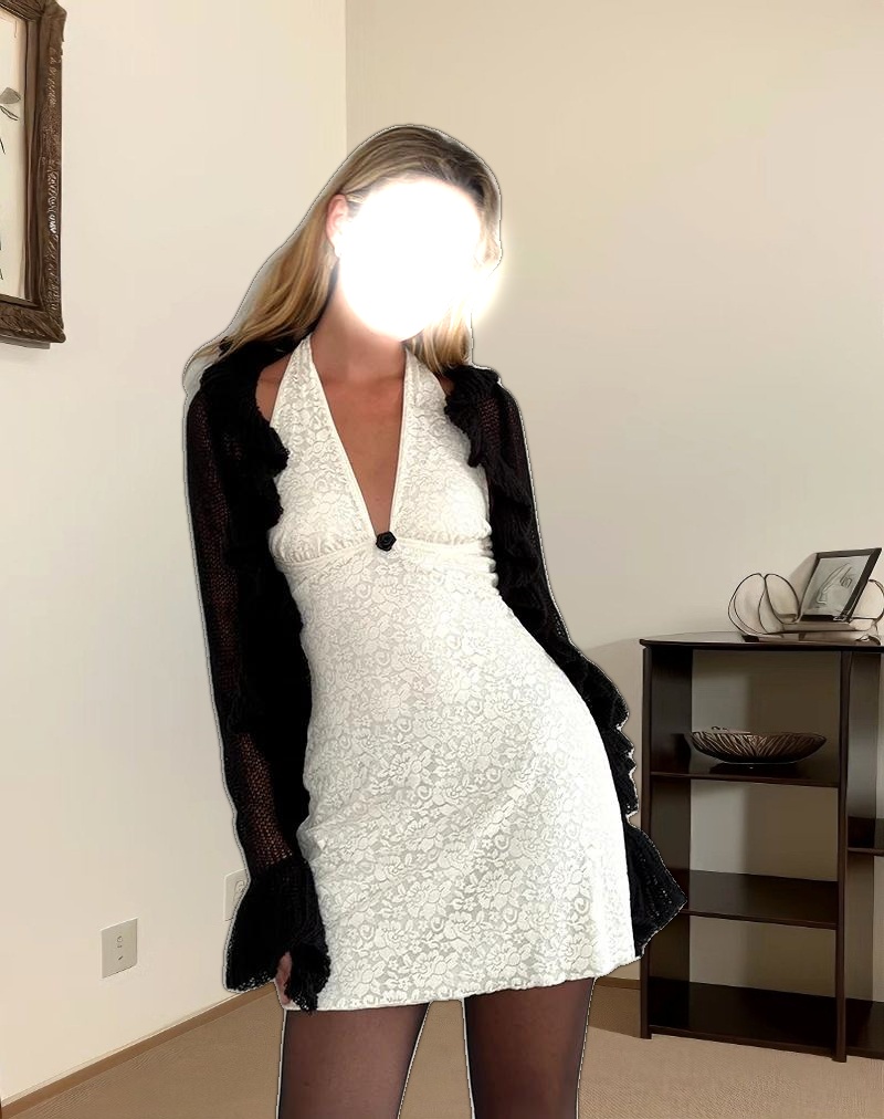 Codami Halter Neck Mini Dress in Rose Lace Ivory