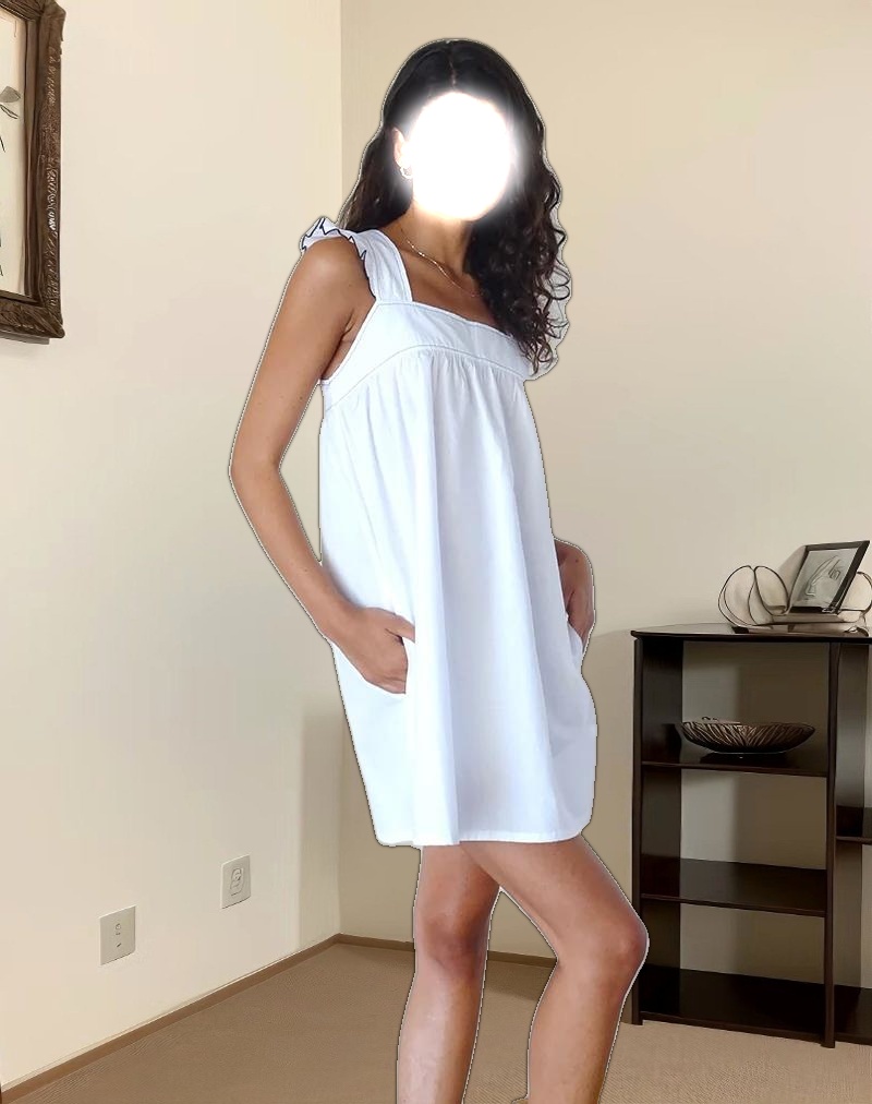 Sanaly Mini Dress in White with Navy Babylock