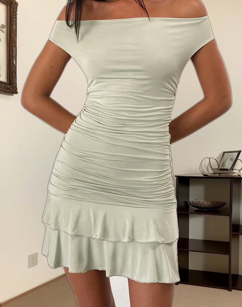 Luella Ruffle Mini Dress in Slinky Sage