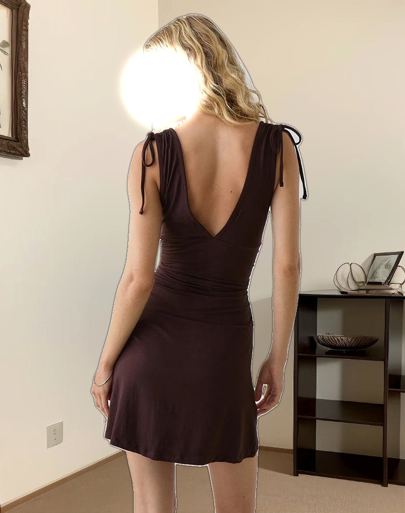 Carmila Gathered Mini Dress in Jersey Bitter Chocolate