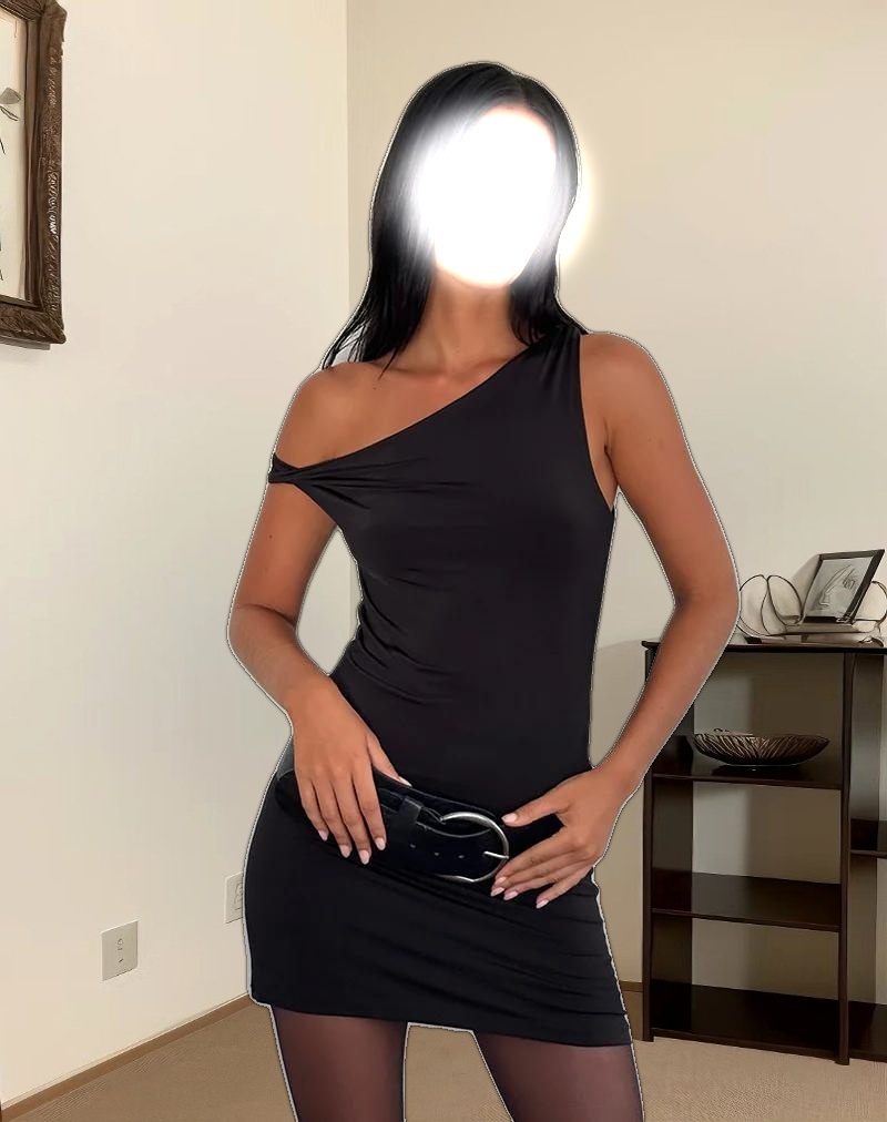 Leona Twist Sleeve Mini Dress in Black