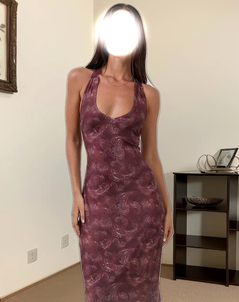 Datari Maxi Dress in Mesh Tonal Paisley Plum