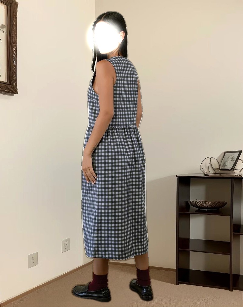 Prelith Midi Dress in Black Grey Tonal Gingham