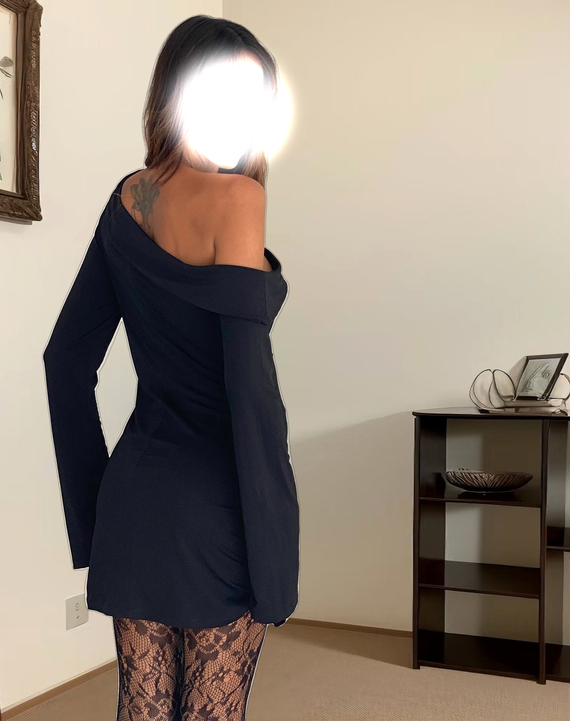 Fliss Asymmetric Mini Dress in Slinky Black