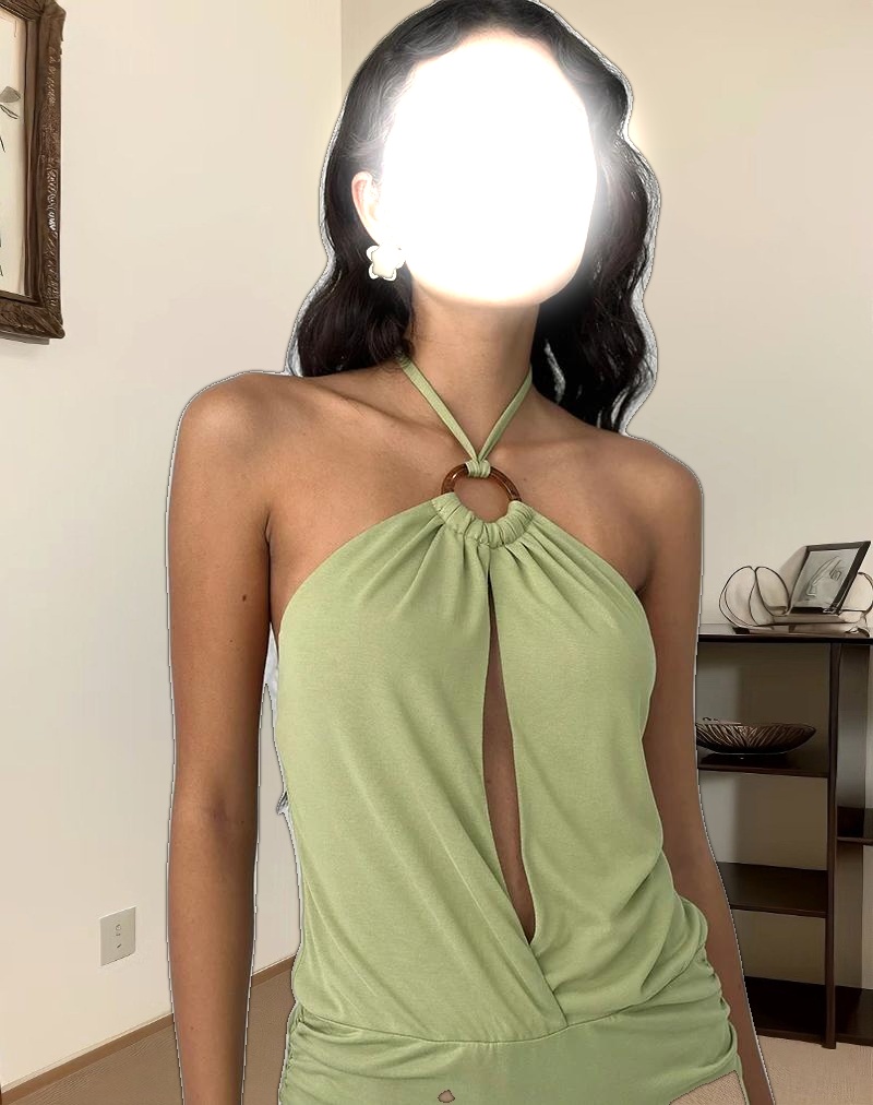 Saira Halter Neck Mini Dress in Sage