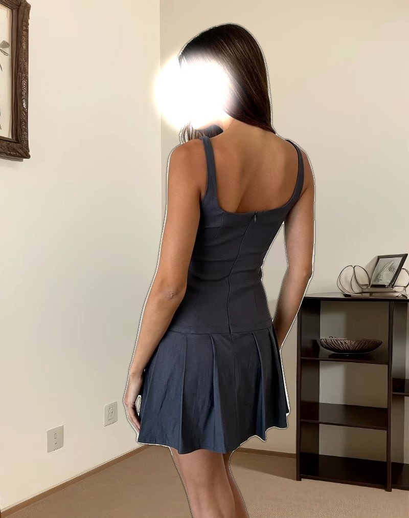 Jadzia Drop Waist Mini Dress in Charcoal Grey