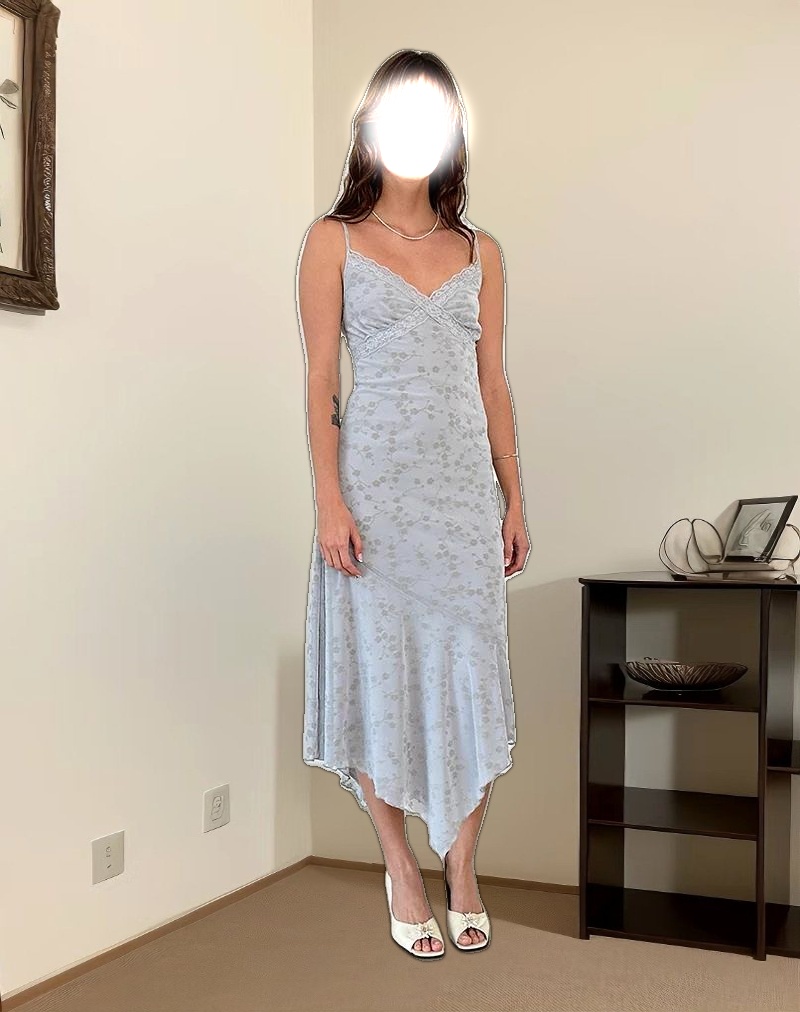 Devon Midi Dress in Flock Chic Petals Grey