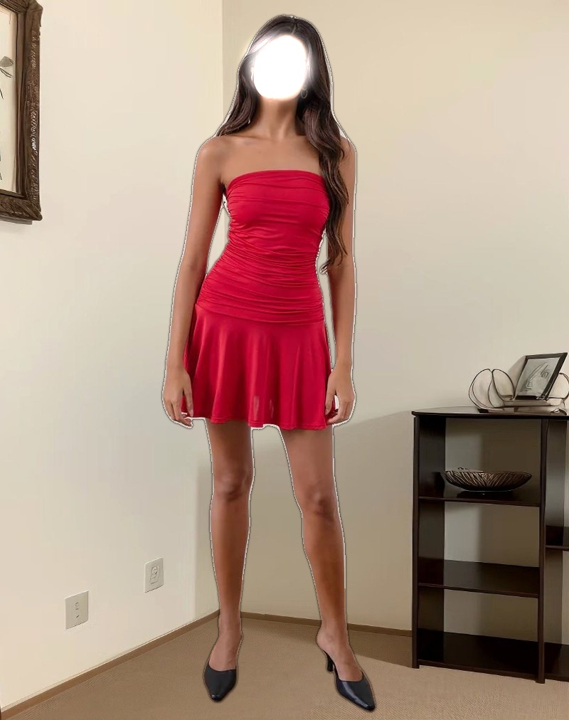 Yasmin Bandeau Mini Dress in Slinky Red