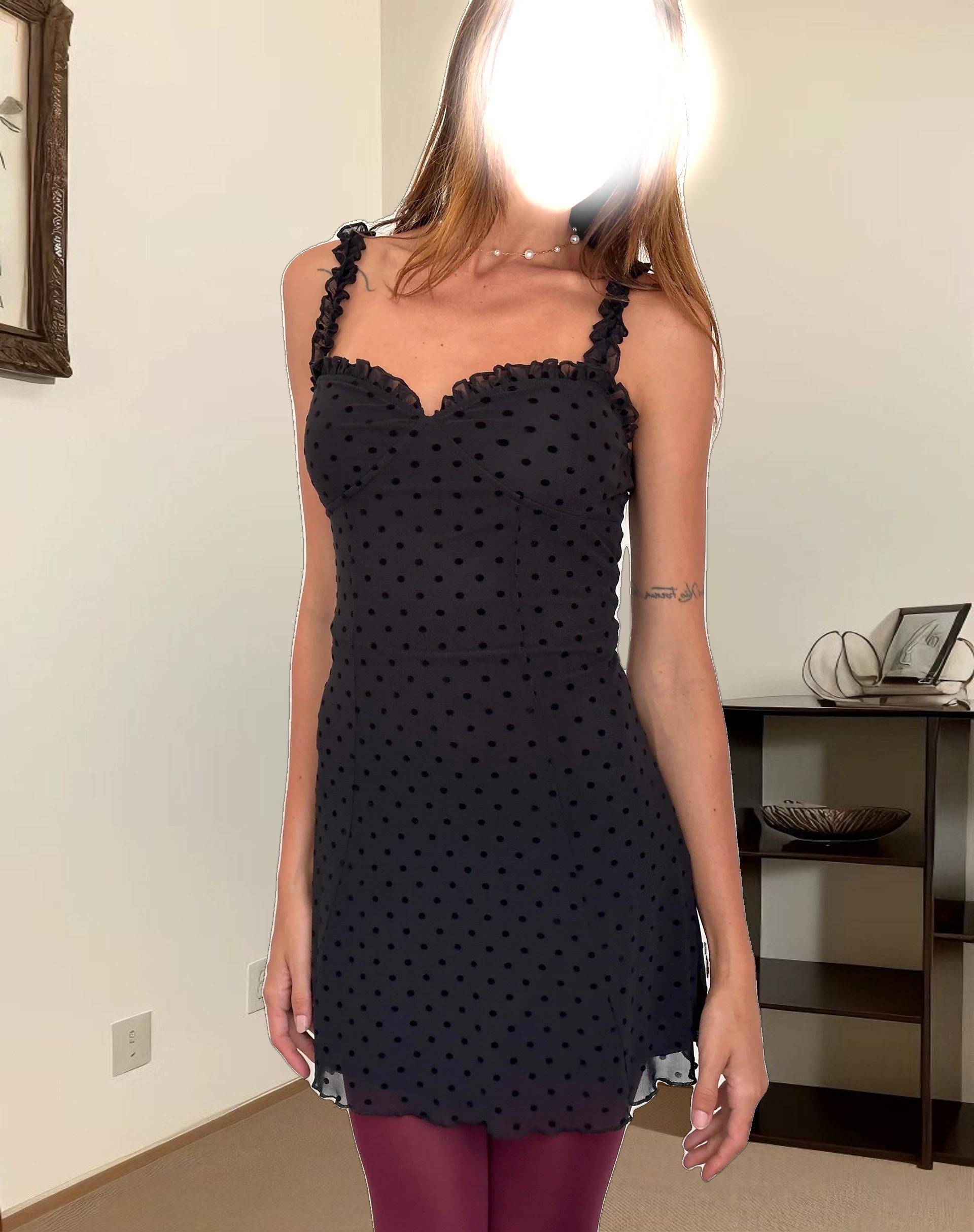 Trisha Mini Dress in Polka Black Flock