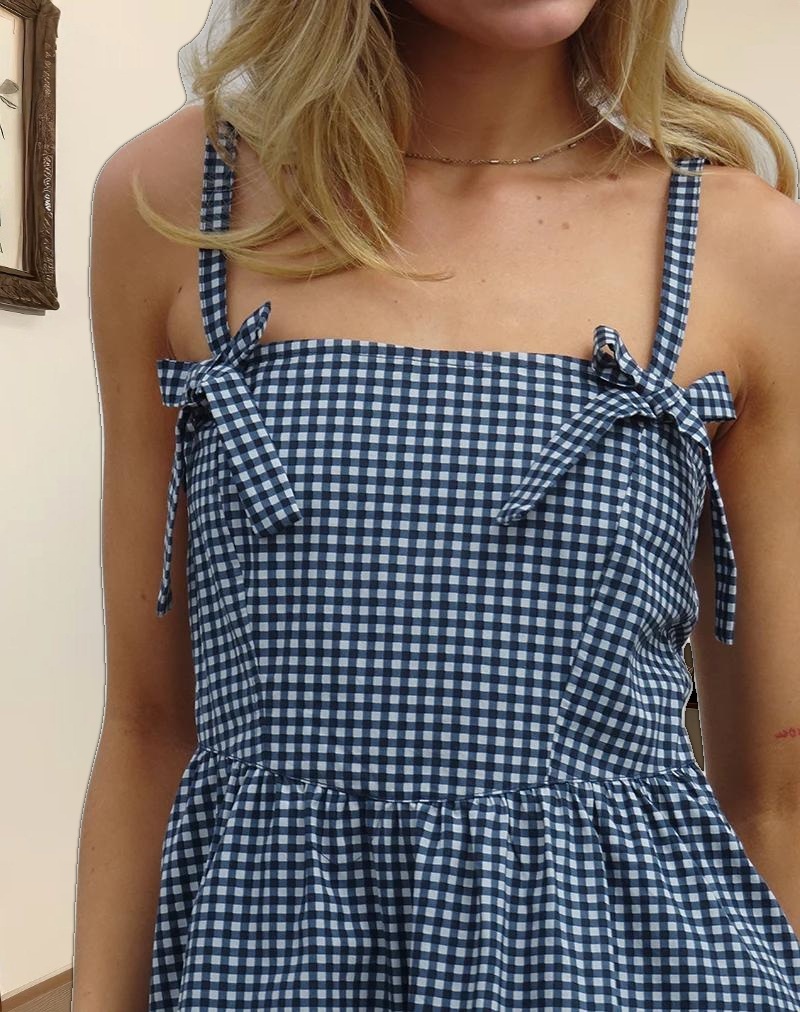 Sloane Midi Dress in Mini Dark Blue Gingham