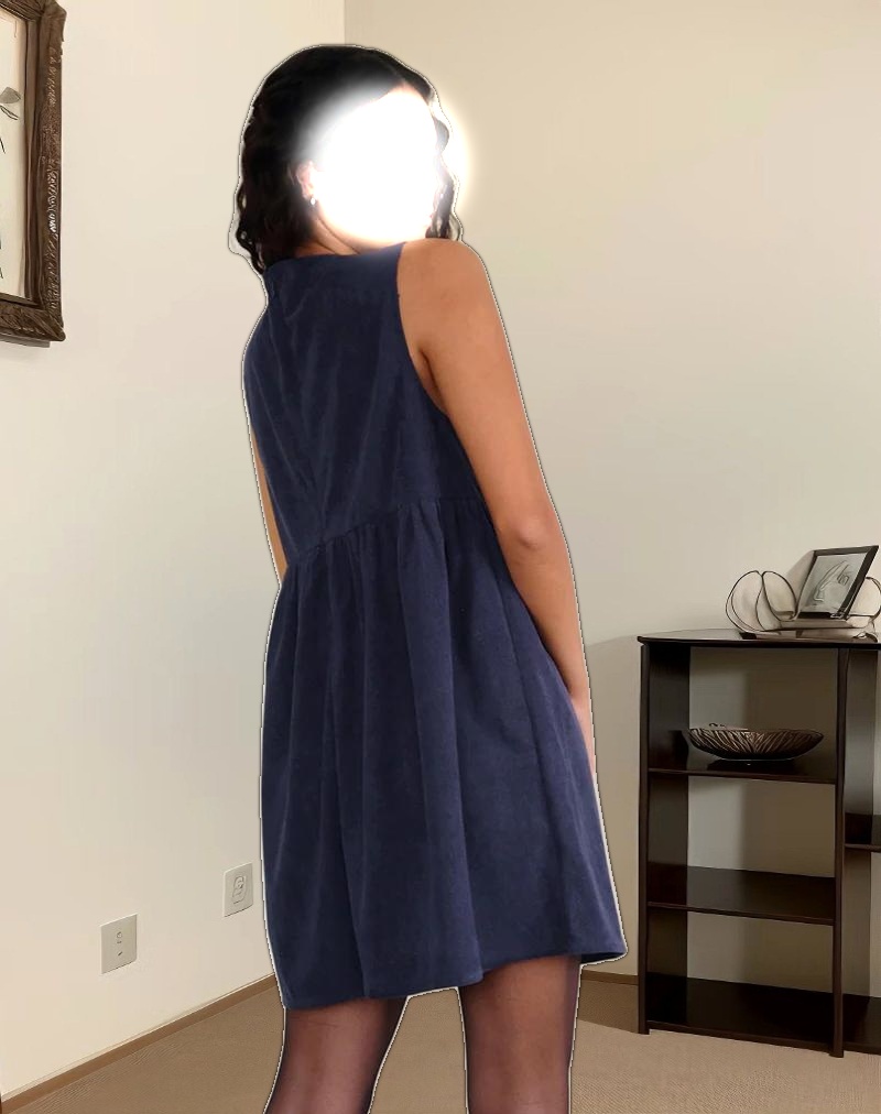 Sheba Mini Dress in Babycord Ink Blue