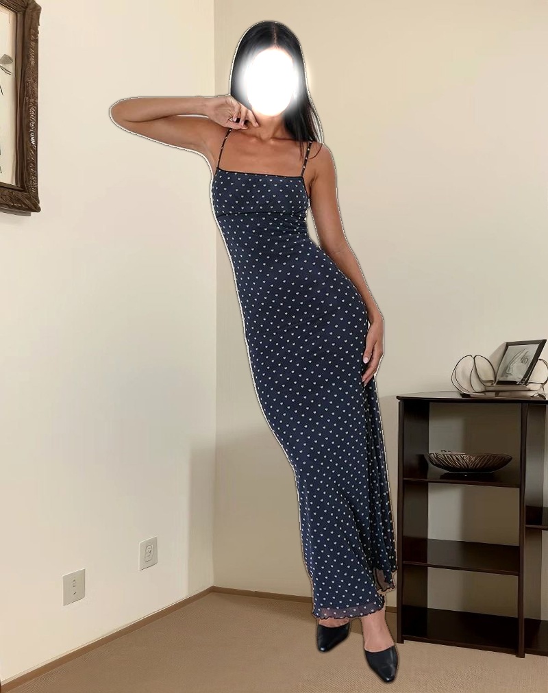 Darsih Maxi Dress in Heart Flock Navy and Yellow