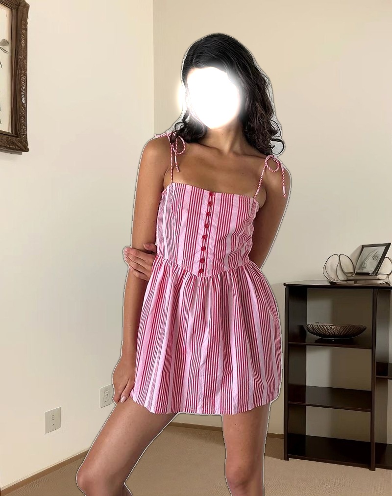 Kesyani Mini Dress in Vertical Pink Stripe