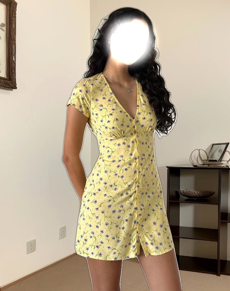 Omoni Mini Dress in Wild Flower Lemon Drop