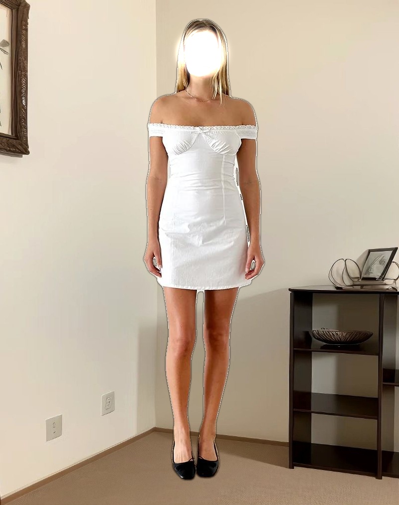 Dasilita Off Shoulder Mini Dress in White Poplin