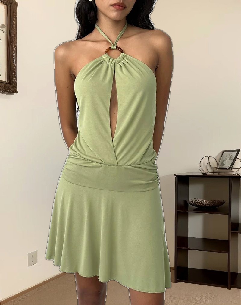 Saira Halter Neck Mini Dress in Sage