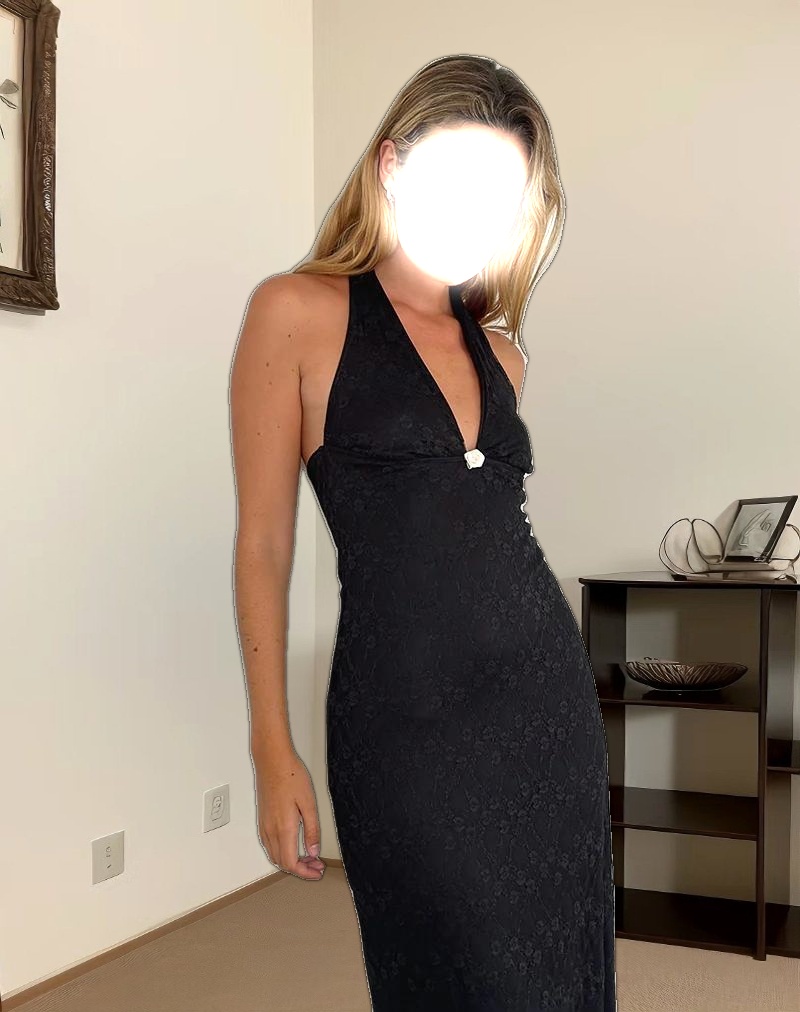 Atma Halterneck Maxi Dress in Canina Lace Black