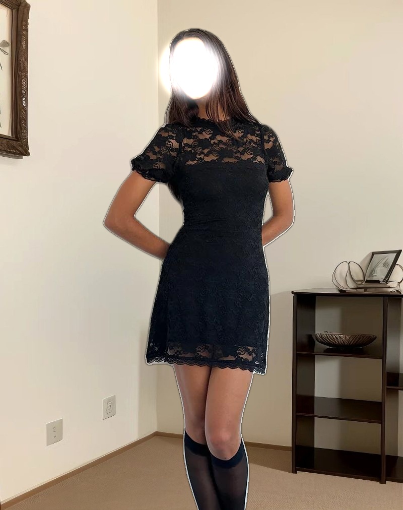 Adele Mini Tea Dress in Black Jasmine Lace