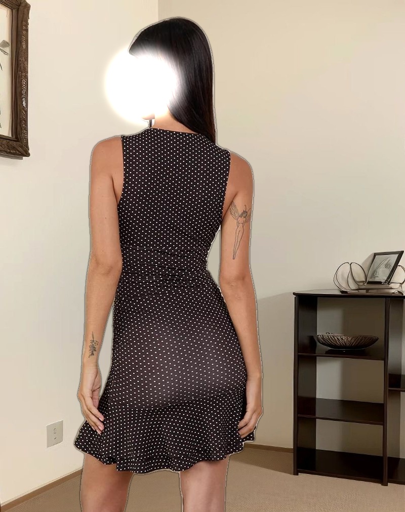 Lanai Mini Dress in Micro Polka Brown