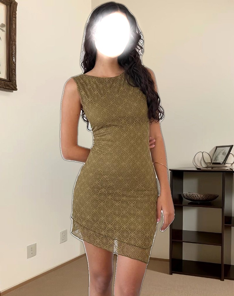 Renata Mini Dress in Textured Moss Green