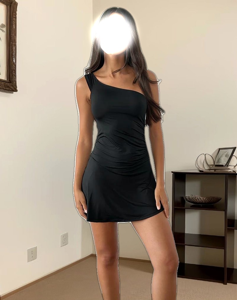 Xowen One Shoulder Dress in Slinky Black