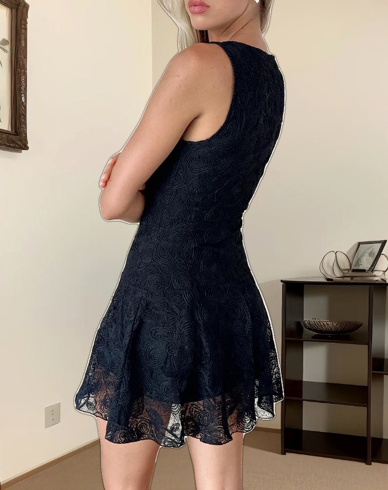 Ambika Dress in Textured Lace Rose Black