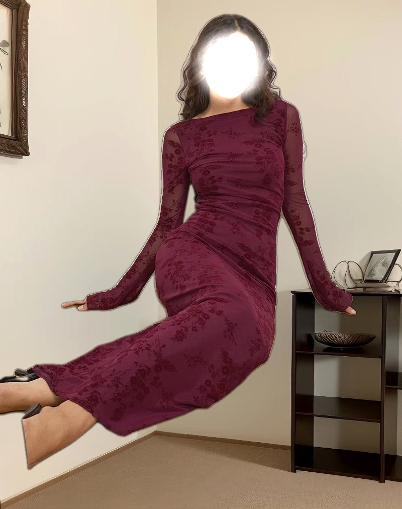 Shaleed Dress in Botanical Flower Maroon