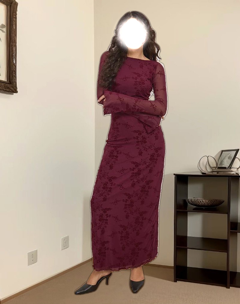 Shaleed Dress in Botanical Flower Maroon