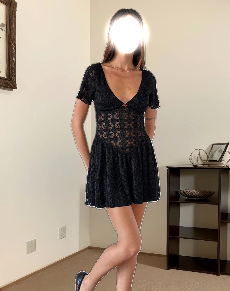 Geni Mini Dress in Regal Lace Black