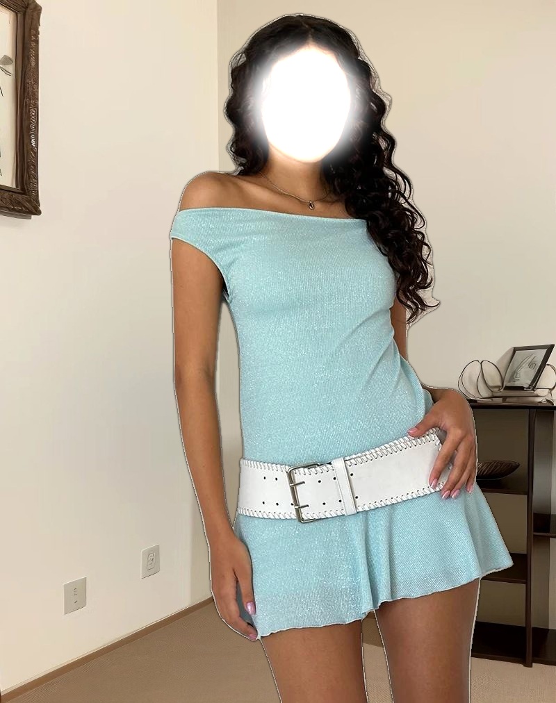 Cynthia Mini Dress in Shimmer Rib Light Blue